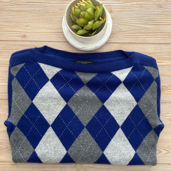 Banana Republic Cashmere Argyle Sweater — Blue/Gray — Women’s M - Picture 2 of 8